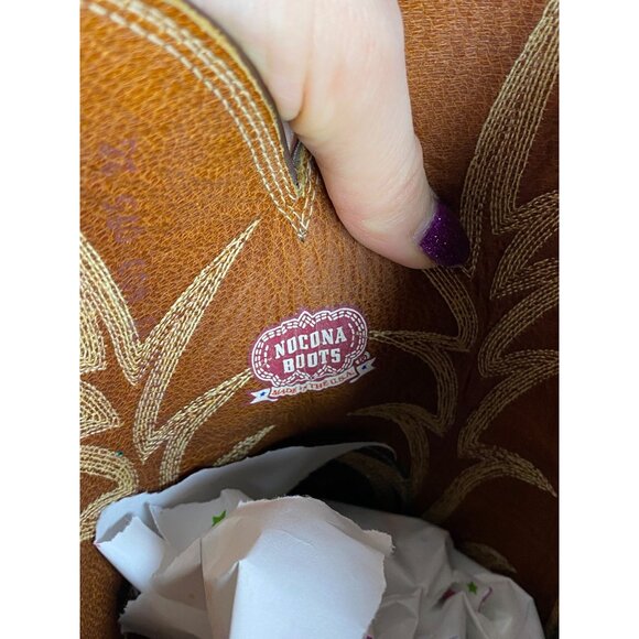 Vintage Nocona‎ Brown Leather Cowboy Boots With Embroidered Western Design  Size - Picture 7 of 8